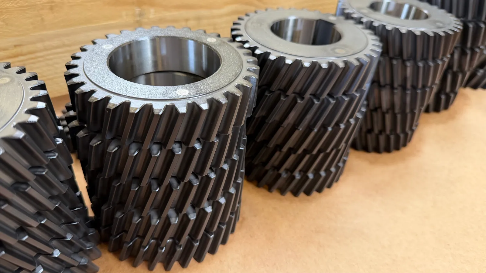 Gear cutting hobs laid out for inspection
